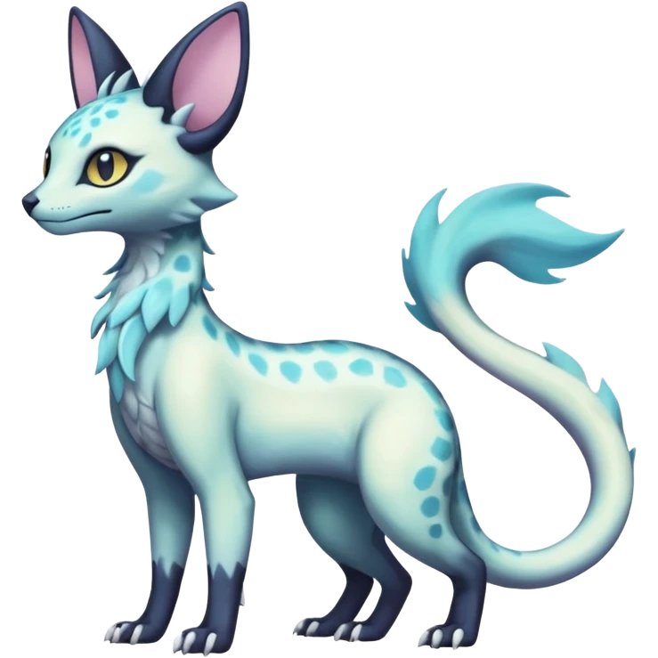 Shiny Pastel White Iridescent Celestial Salandit-Umbreon-Genet-Noivern-Noibat-Serval-Hybrid (Full body) emoji