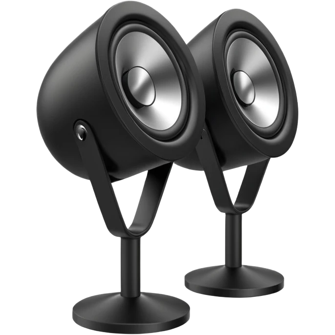 pair of speakers emoji, deep matte black metal body, circular speaker cones with subtle depth, smooth rounded edges, minimalistic futuristic 3D style, luxury aesthetic emoji