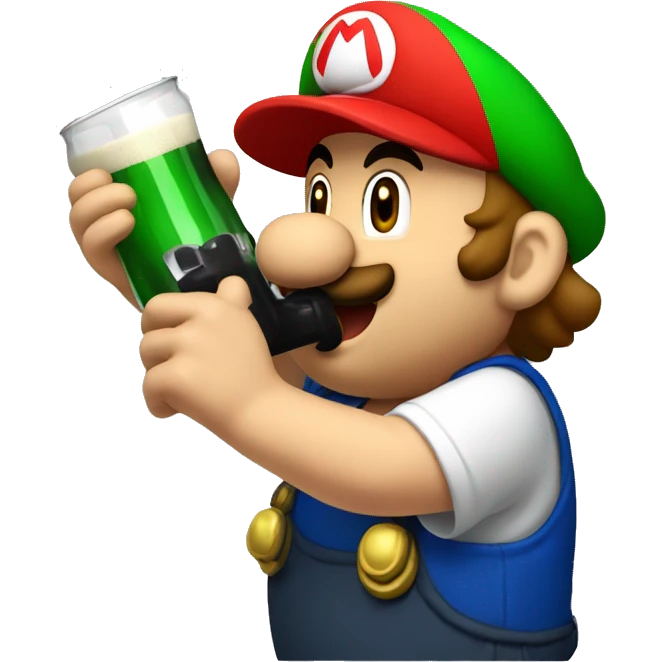 Mario plumber drinking beer with a shirt with the letters “HOPE” emoji