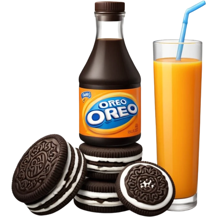 stack of Oreo cookies next to a bottle of orange juice emoji