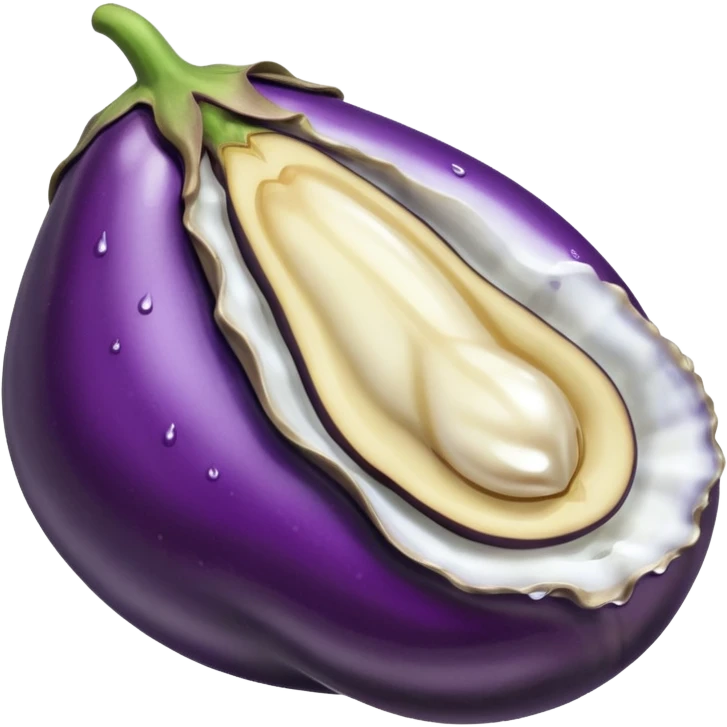 An Aubergine with an Auster on top water dripping emoji