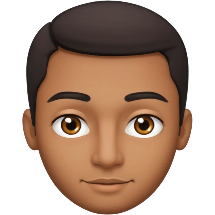 Dark olive skin man, center rised eyebrows, very light smile so that lips are very close to liner and horizontal, some how liner and small eyes emoji