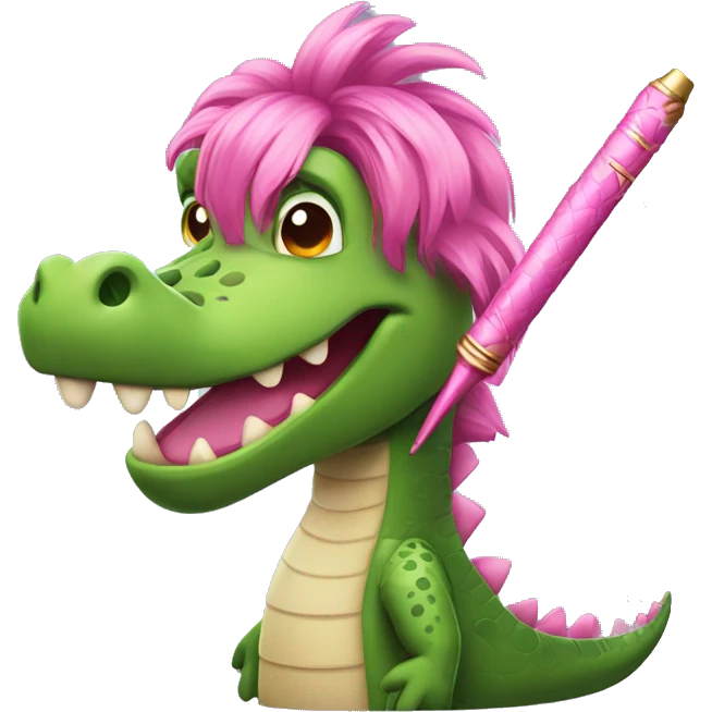 A crocodile with a gorgeous pink hairstyle and a magic wand emoji