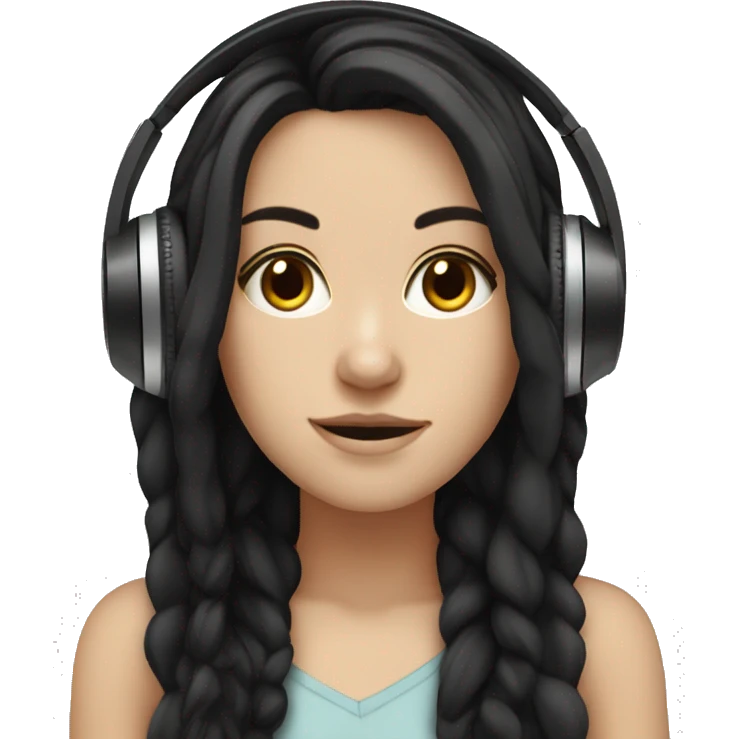 white girl black hair with headphones writing  emoji
