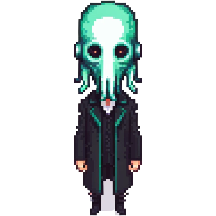 Squid Game Front Man with black geometric mask and black coat emoji