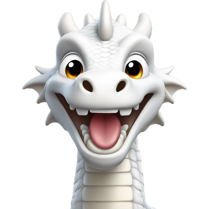 white dragon, apple animoji style, just head, smiling with tongue out emoji
