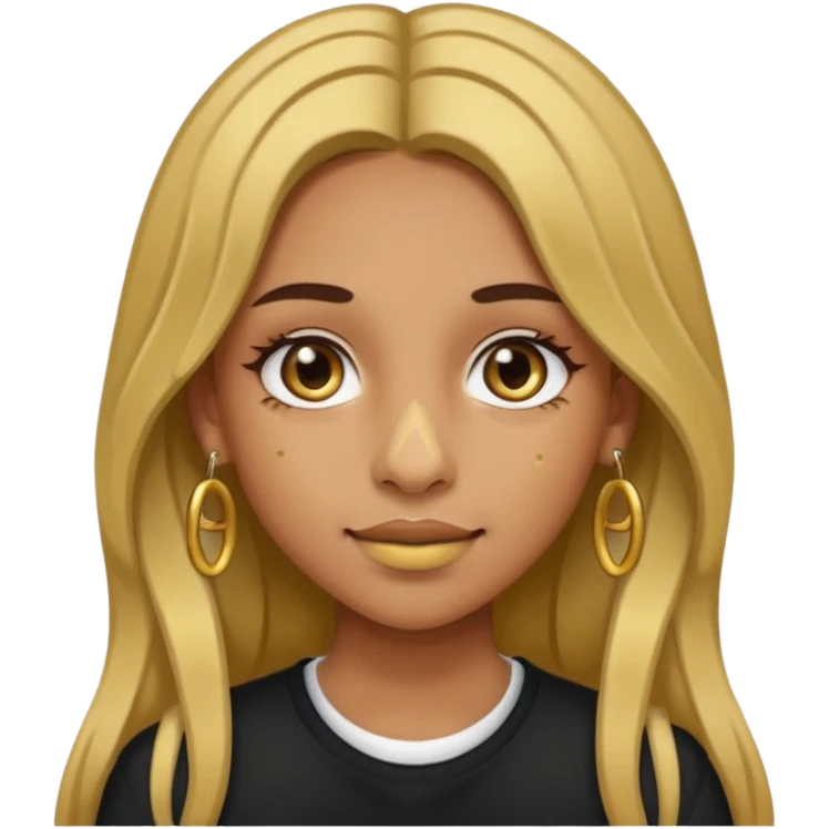 Girl with olive skin, long brown hair with blonde highlights, gold nose piercings on both sides, and braces  emoji