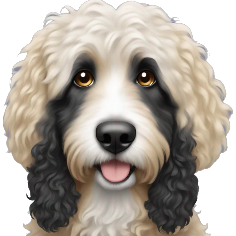 Bernedoodle black and white with pretty blonde lady emoji