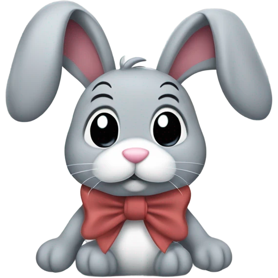 grey raggedy bunny security blanket with ears hanging down and bow on neck emoji