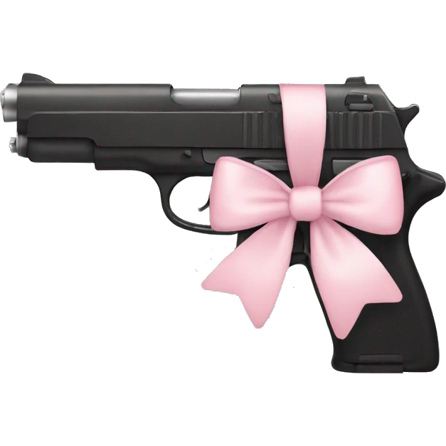 black gun, pale pink bow with heart in middle emoji