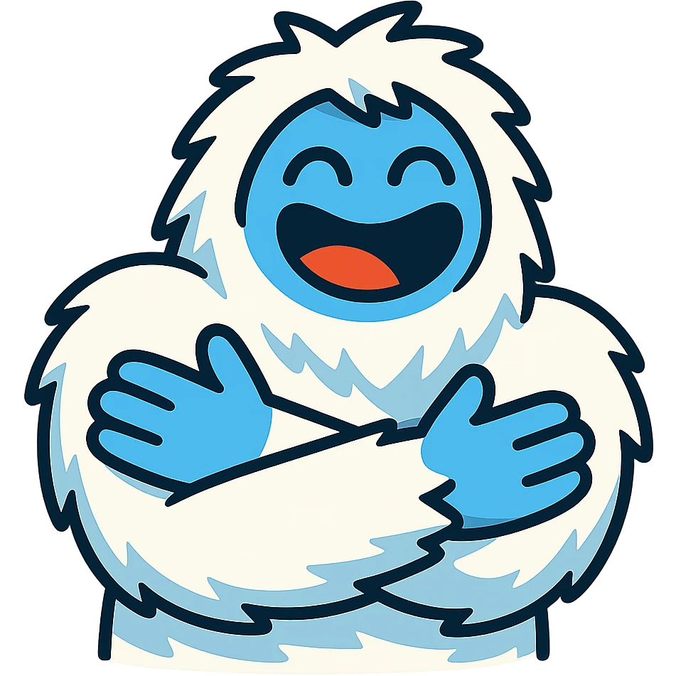 abominable snowman giving a hug, suitable for YouTube emoji, vibrant toon style emoji
