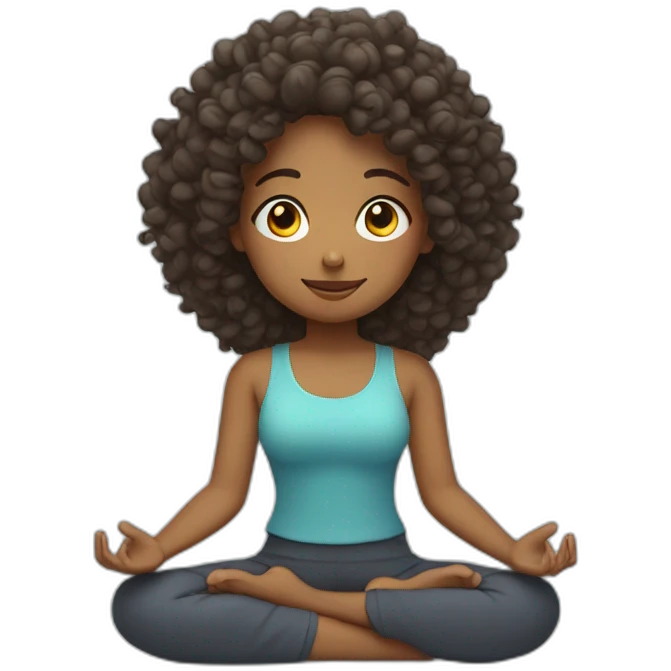 curly hair girl doing meditation emoji