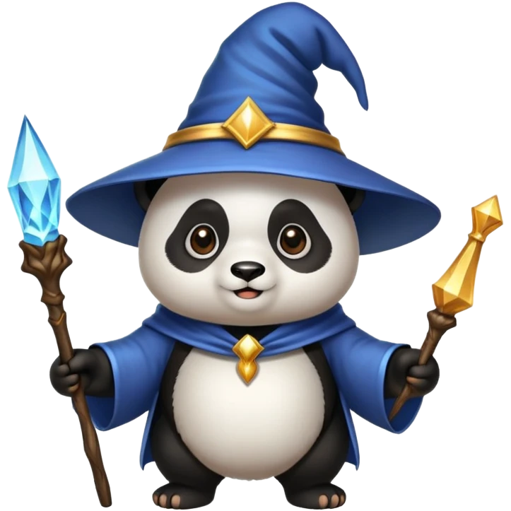 Panda wizard with magic wand and wizard hat emoji