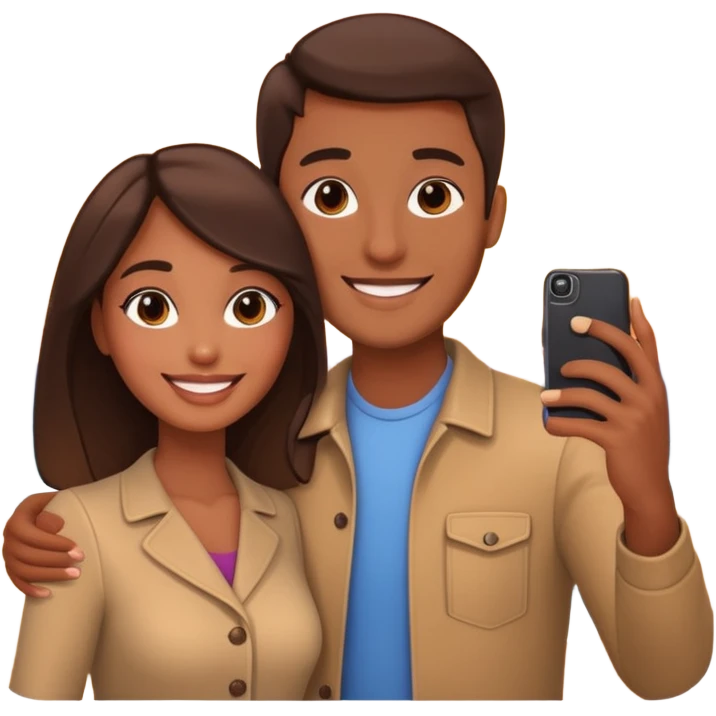 Couple Selfie + phone + sunset emoji