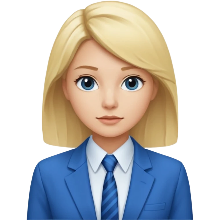 une femme blonde jolie avec une chemise blanche et une veste a manche longues et cravate bleu emoji