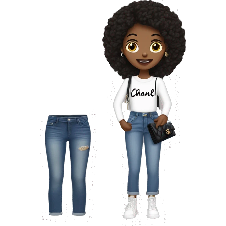 A girl with the Chanel bag with a iPhone and bootcut jeans ￼ emoji