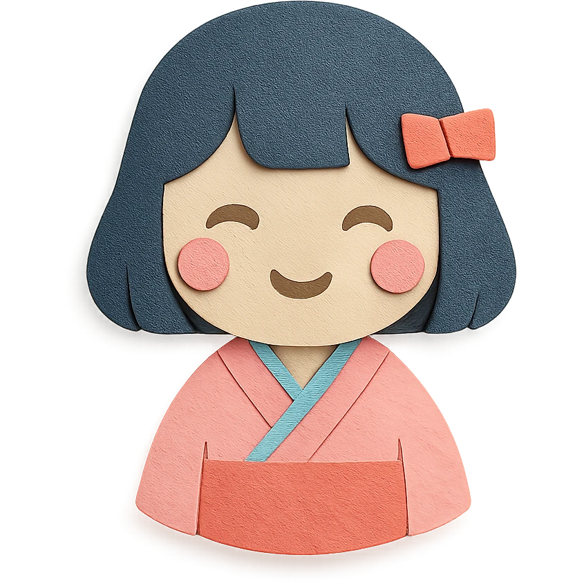 Japanese girl, paper craft style, layered paper effect, soft palette emoji