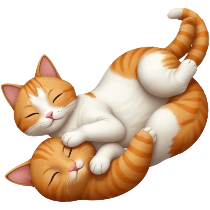 ginger and white small cat eyes closed lying down upside down with paws stretched out in different directions emoji