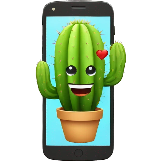 a cactus holding a smartphone  emoji