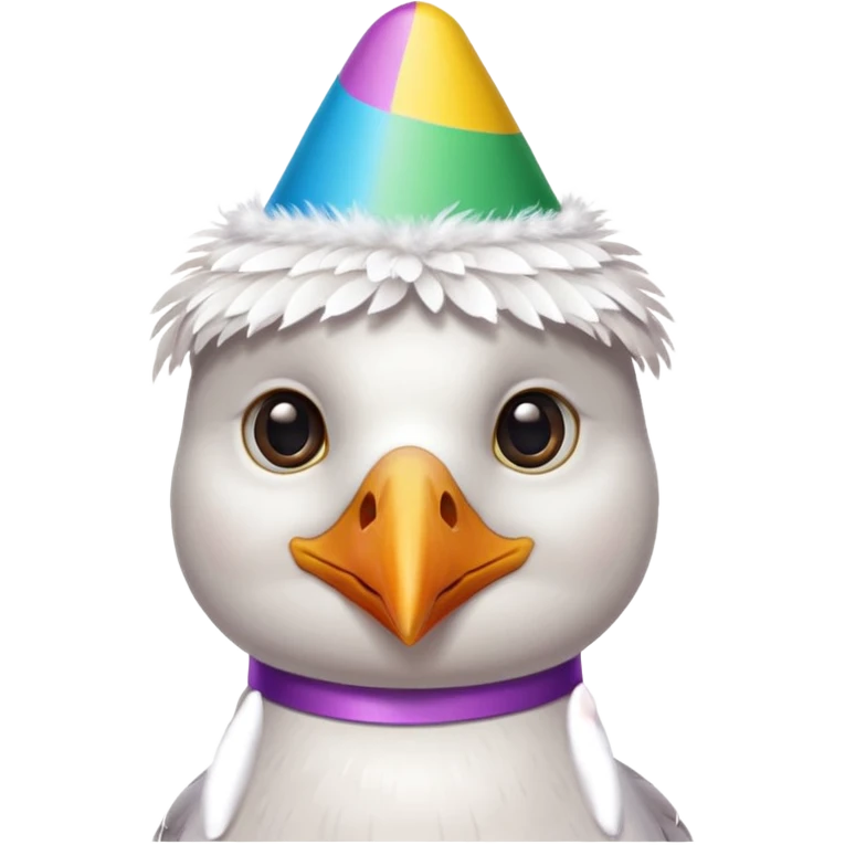 A seagull with a party hat, only the head zoomed in emoji