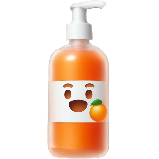 orange face wash in glass pump bottle, no face, no fruit, realistic absolutely nothing resembling a face  emoji