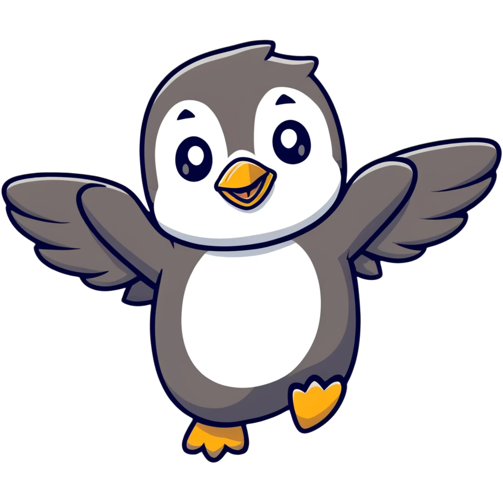 flying penguin with wings spread emoji