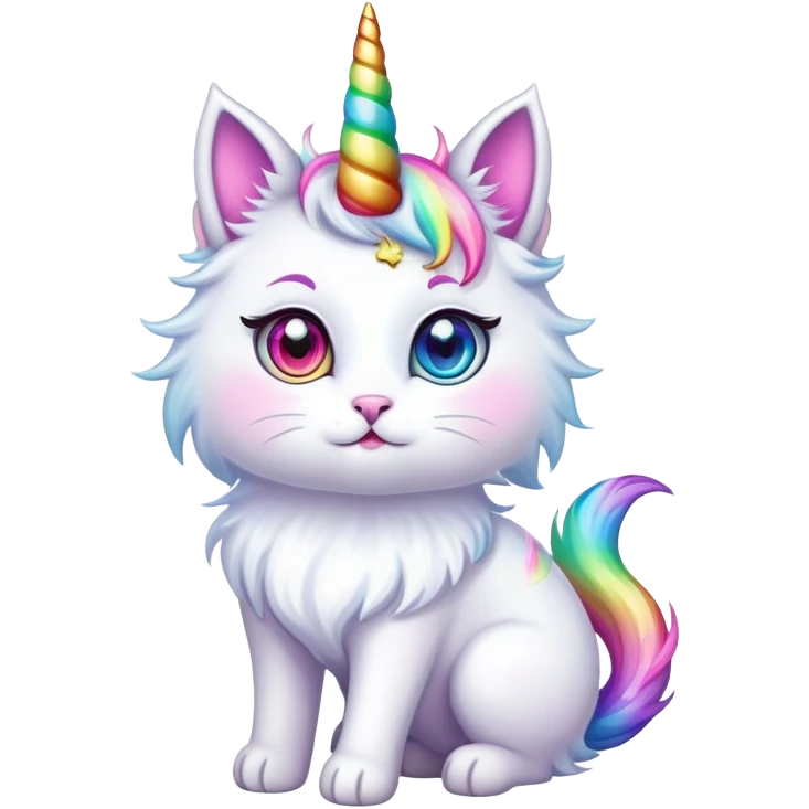 Cute unicorn cat with rainbow horn and sparkly eyes emoji