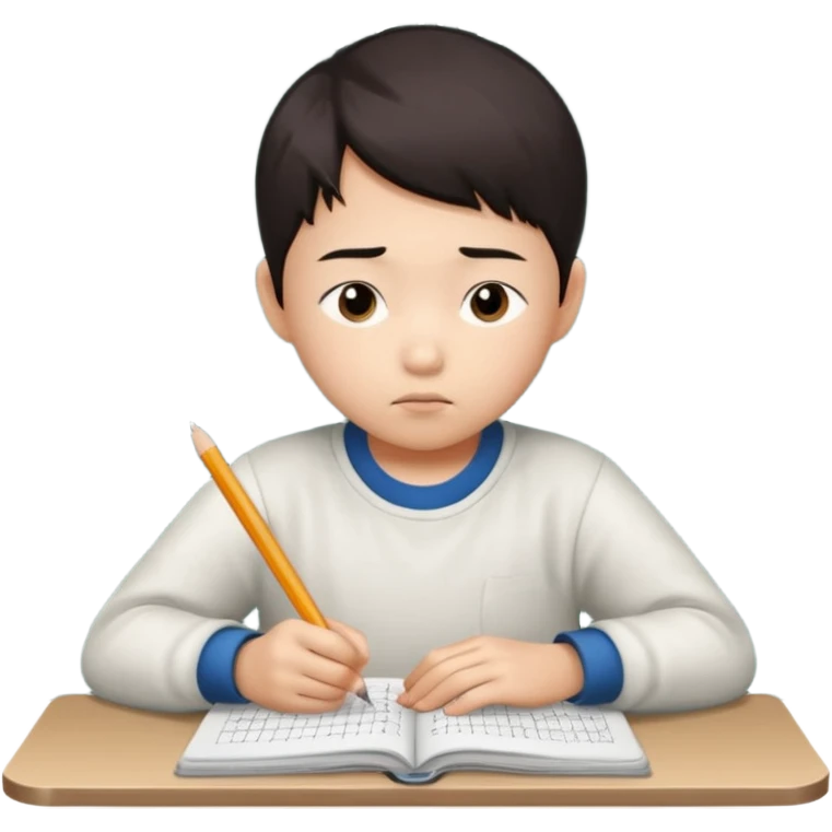 A Asian kid doing his math homework  emoji