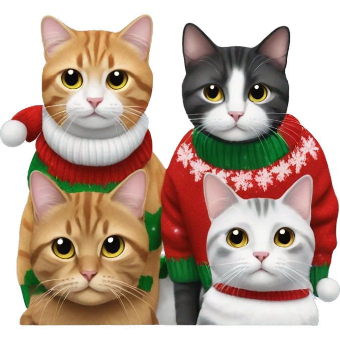 four cats wearing Christmas sweaters emoji