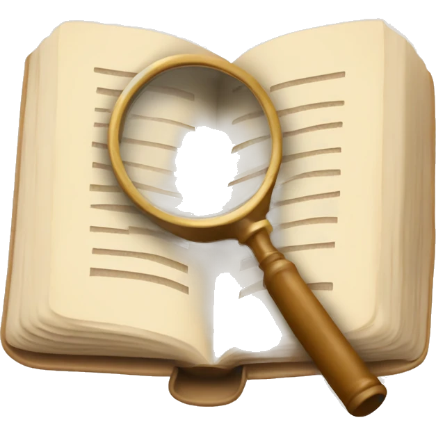 An open book in beige tones with a magnifying glass on it emoji
