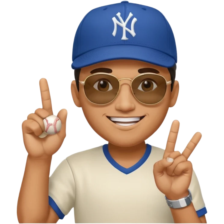 Cool hip guy with NY baseball cap and sunglasses showing his middle finger emoji