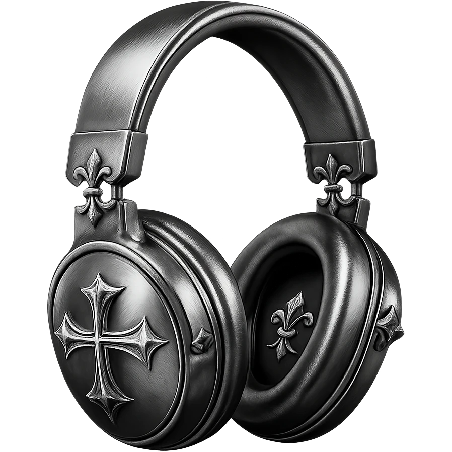 pink gothic headphones with metallic gothic motifs and reflective surfaces in chrome style emoji