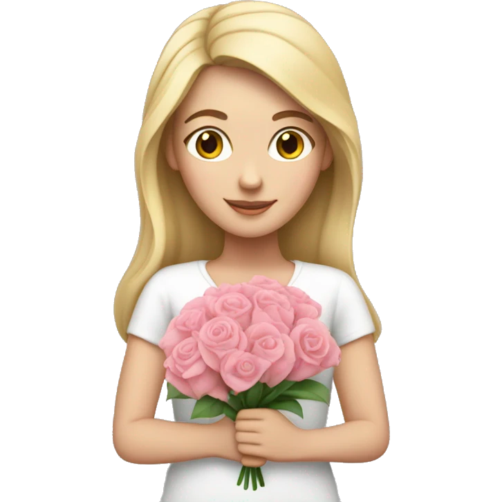 White girl holding pink flower bouquet emoji