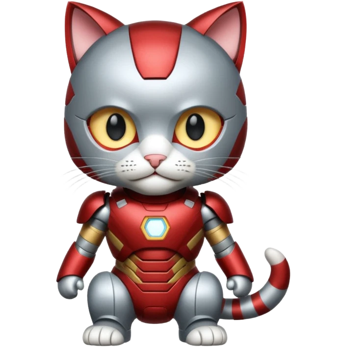 gray and white striped cat in an Iron Man costume emoji