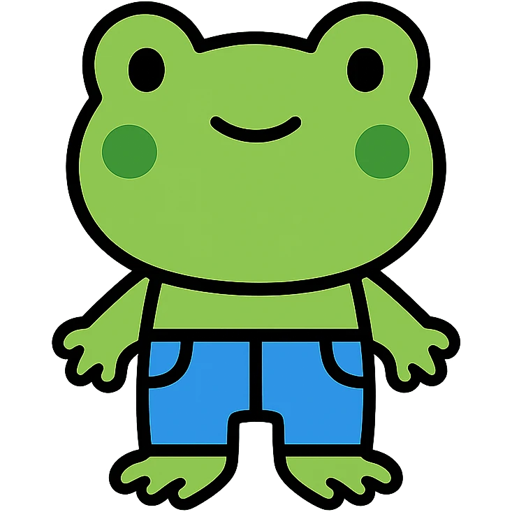 a cute frog in blue jeans, simple and bold lines emoji