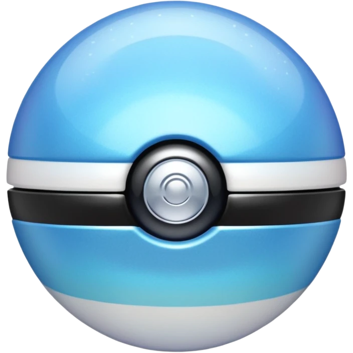 blue pokeball emoji, top half is a more saturated blue, bottom half is white, black stripe, with a white sheen, with a pearlescent finish, with a holographic shimmer effect emoji
