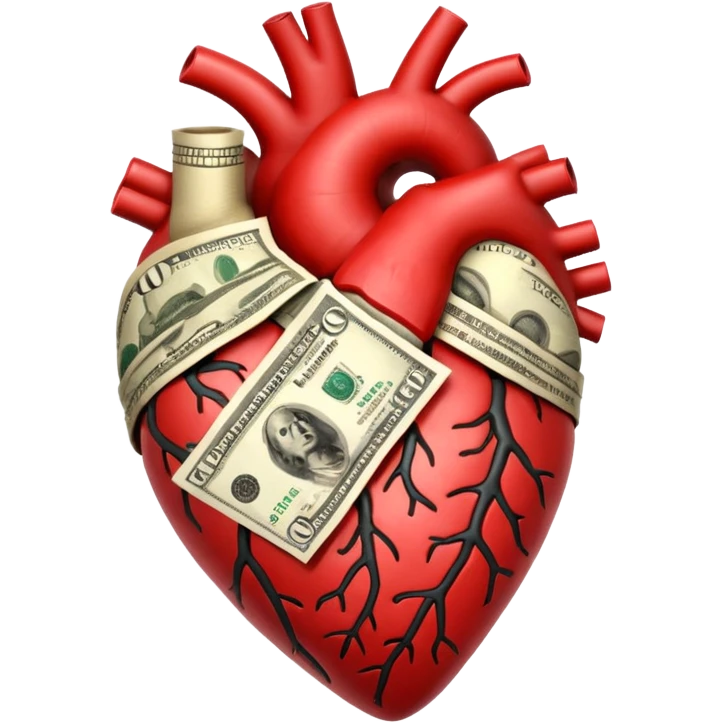 An anotomic heart composed of money. emoji