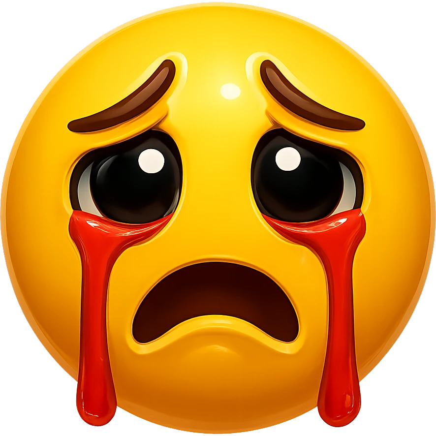 yellow crying face emoji shiny and bold with red tears emoji
