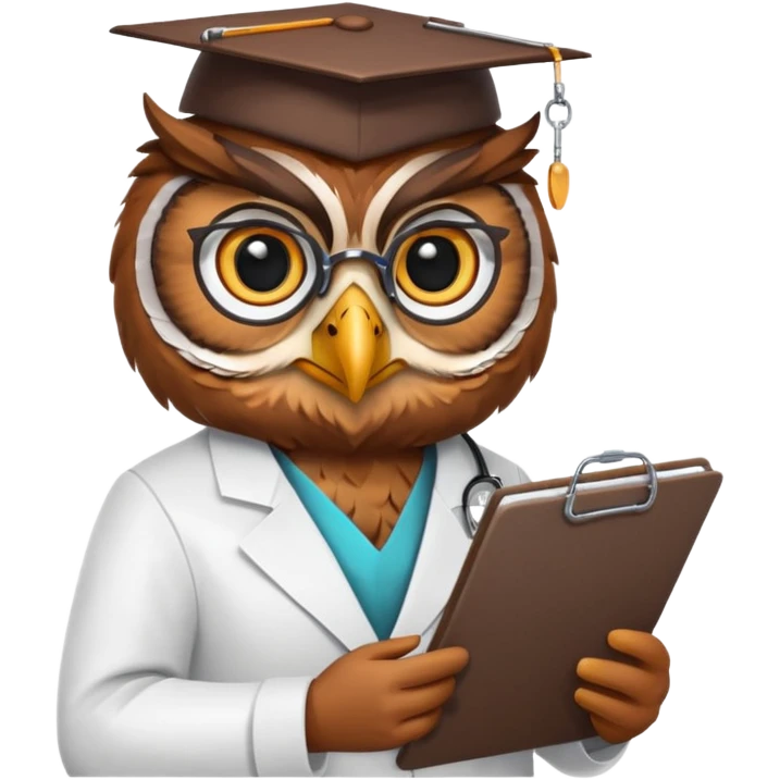 Owl doctor with clipboard, wise look.
 emoji
