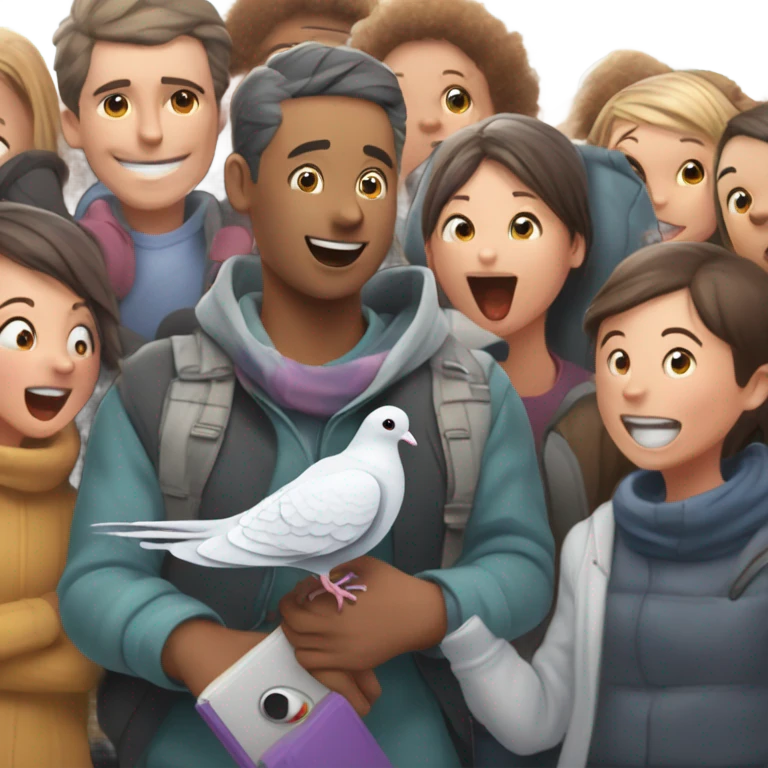 Pigeon sticking his tongue out at a family reunion looking for santa emoji