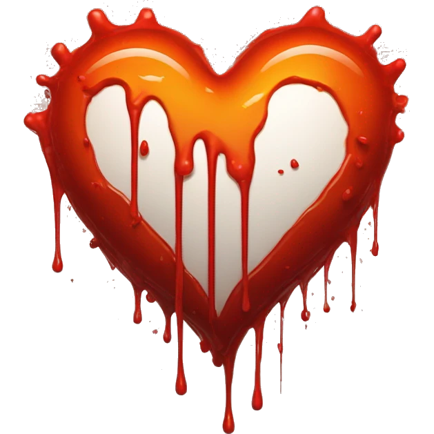 bleeding red heart glowing red-orange with splatter emoji