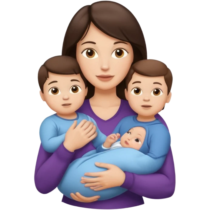 Beautiful fit Brunette Mother holding a baby and two sons, realistic  emoji