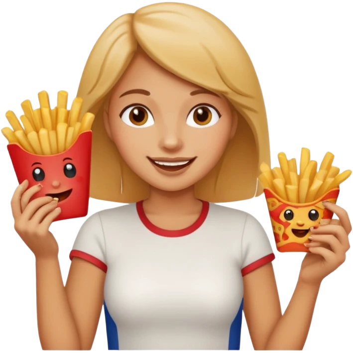 lean female holding fries on one hand and eating pizza on the other hand emoji