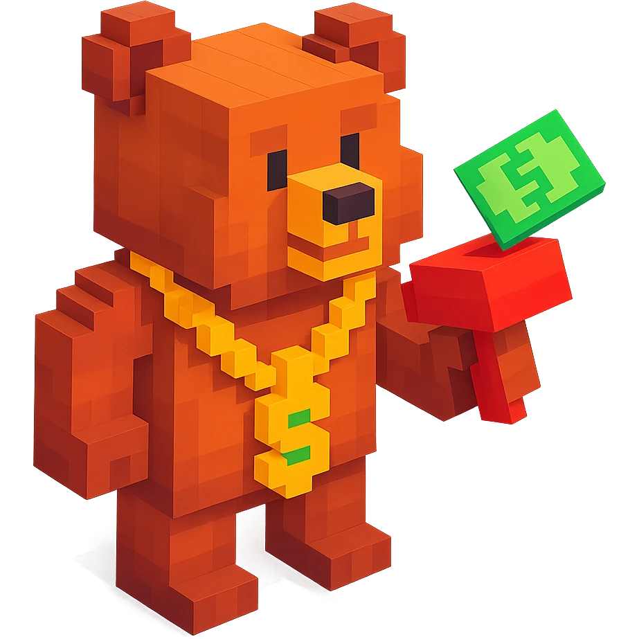 Russian grizzly bear with a rapper chain and money gun, standing confidently emoji