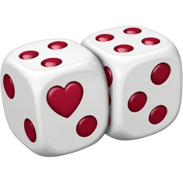 two dices in with burgundy red heart details emoji