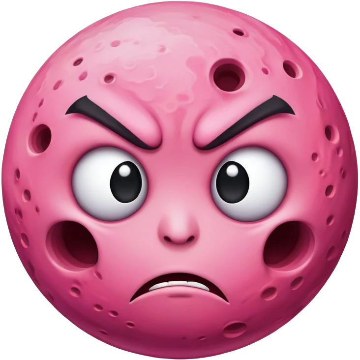 pink planet with craters and an angry face with furrowed eyebrows emoji