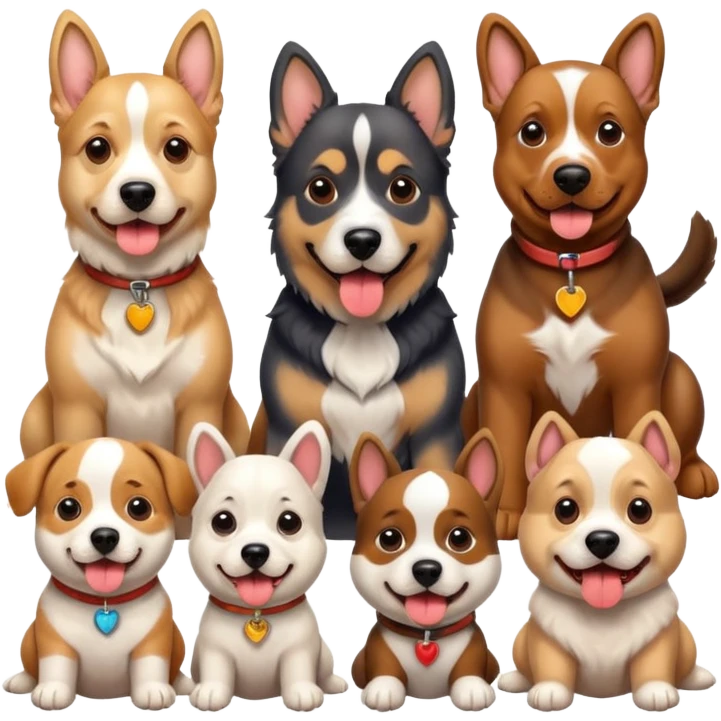 1 german shephard, 1 bulldog, 1 poodle, 1 husky, 1 dachshund emoji
