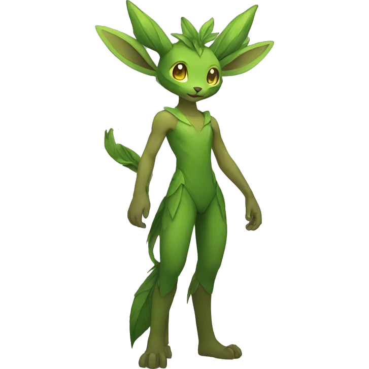 Anthro Shy Shiny Leaves-Grass-Type Fakémon-Sona With Horns Full Body emoji