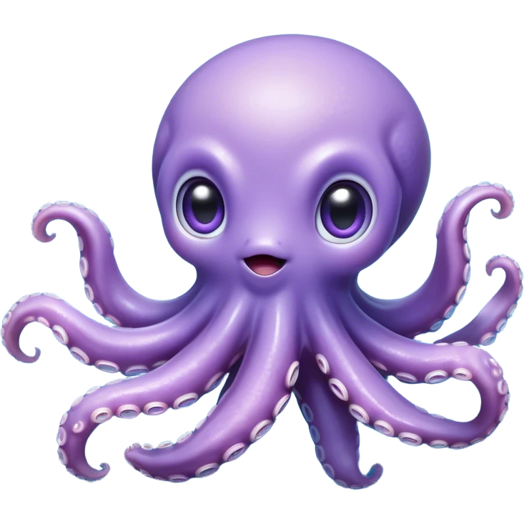 Meme-Worthy Floating Baby Octopus Portrait Emoji, Drifting gracefully in the water with soft, curled tentacles and a dreamy, weightless posture, showcasing a smooth, rounded light blue-purple body with mesmerizingly large, gentle eyes gazing into the abyss, Simplified yet poetically expressive features, highly detailed, glowing with a soft, celestial marine glow, high shine, quiet and mystical, stylized with an air of deep-sea serenity, soft glowing outline, capturing the essence of a tiny, peaceful cephalopod floating endlessly in the infinite beauty of the ocean depths! emoji