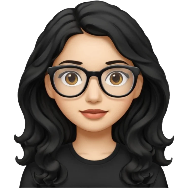 Pretty Hispanic girl with long black wavy hair with glasses and black shirt emoji